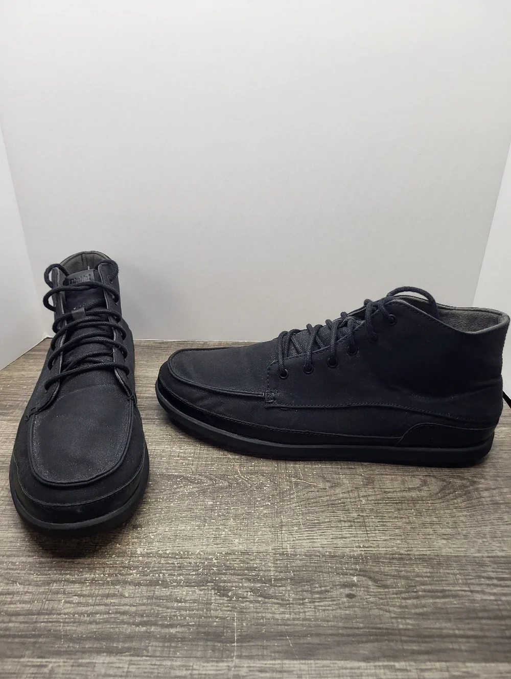 OluKai Nalukai Kapa Boots Mens 11.5 Shoes Black Canvas Casual Chukka Shoes